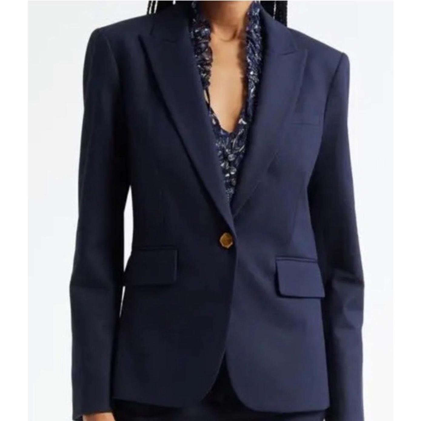 Veronica Beard Navy Single-Button Blazer With Gold Button
